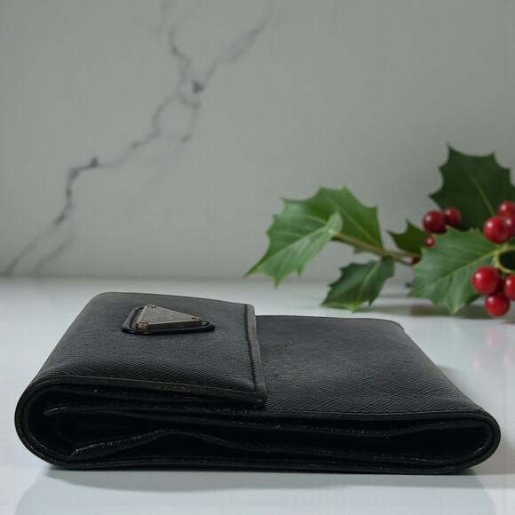 Authentic Prada Saffiano Leather Triangle Logo Trifold Black Wallet - Picture 8 of 16